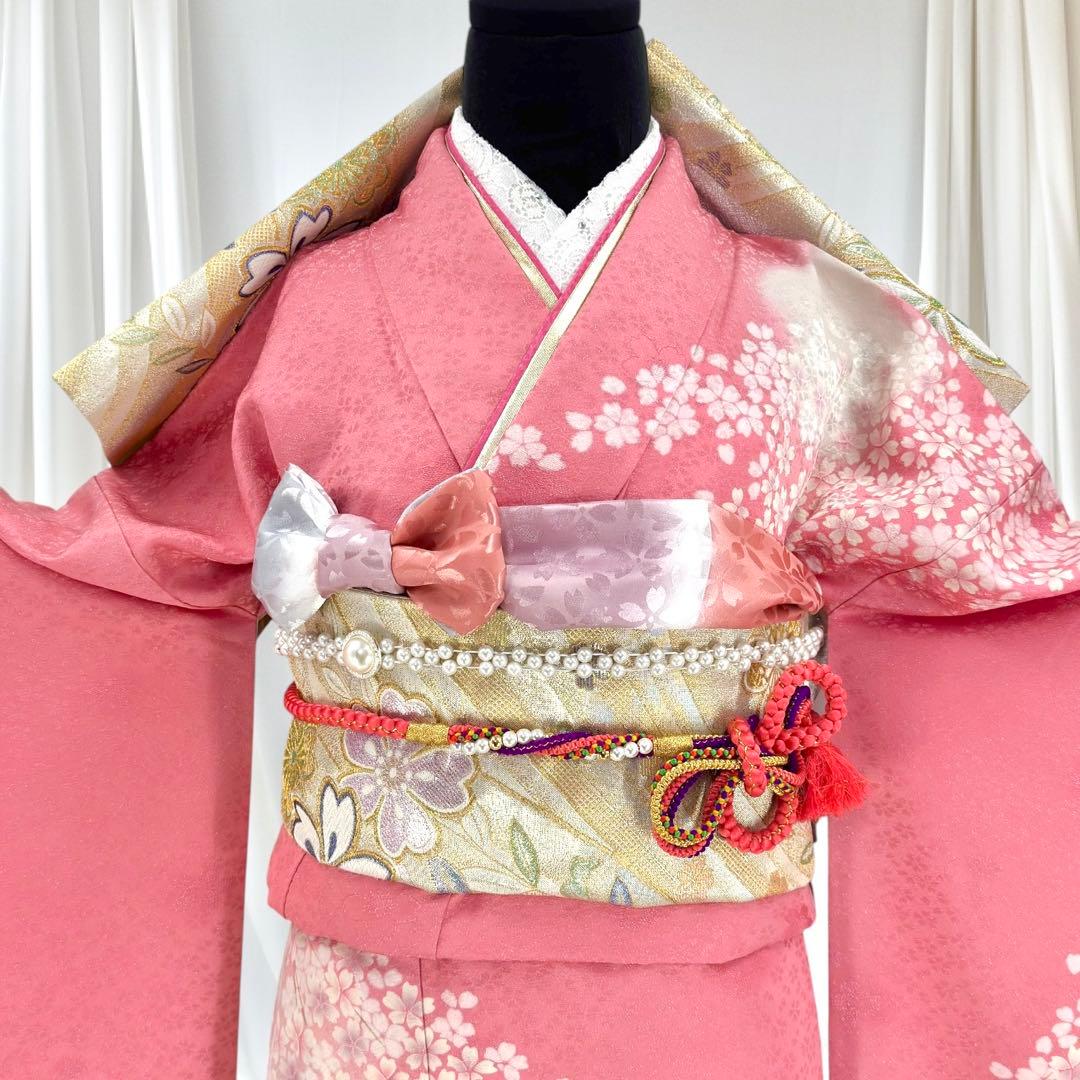 逸品 振袖7点フルセット 京都きもの友禅 桜尽くし 正絹　成人式　結婚式