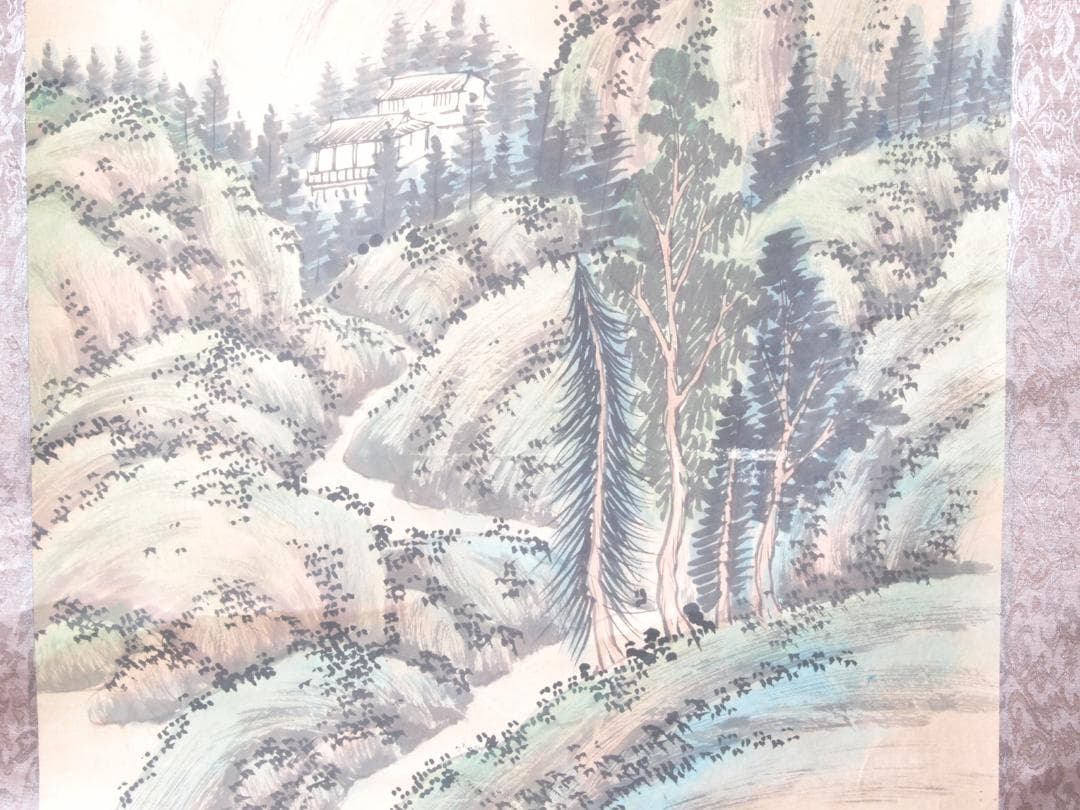 骨董掛け軸】風景図 中国　唐時代 肉筆保證 掛け軸AK1018-2A10-3