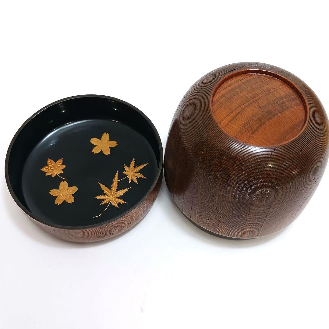 Y3115-9 茶道具 岡本漆園 桜紅葉絵 金蒔絵 棗 共箱　YY