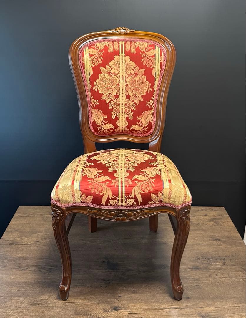 イタリア ダイニングチェア フラワーレッド　猫脚　2脚