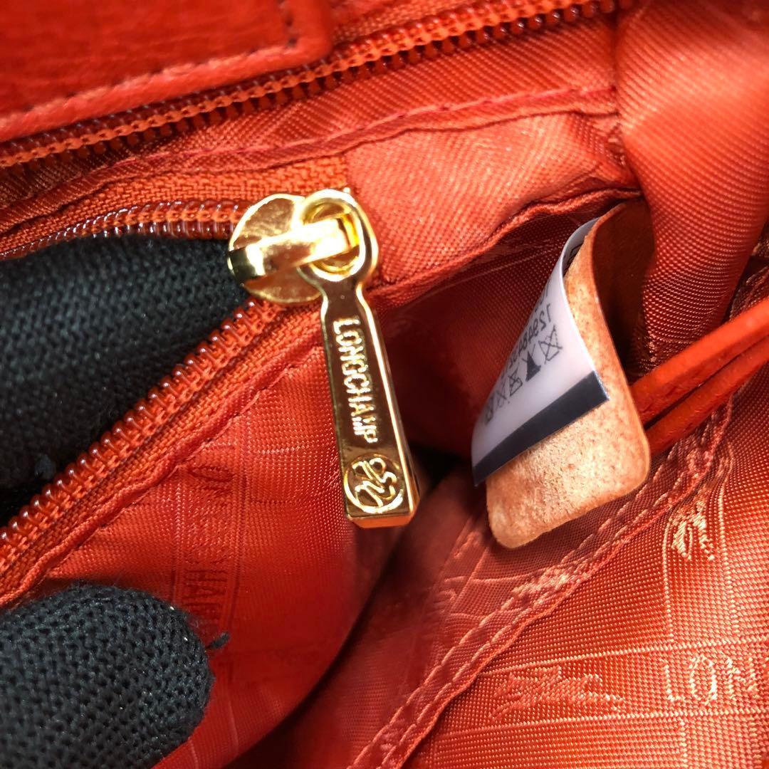 美品 ロンシャン ペネロペ シボ革 ハンドバッグ レザー 濃いオレンジ系