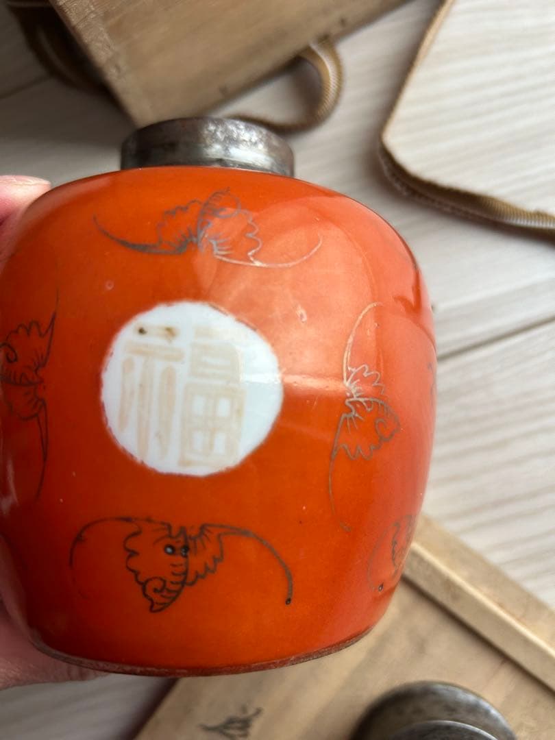 【内容必読】骨董品　赤繪南京　茶入れ