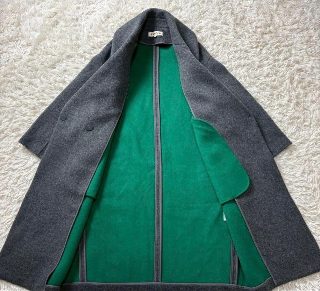 【美品】エンフォルド ウールリバーコート チェスターコクーン グレー×緑　36