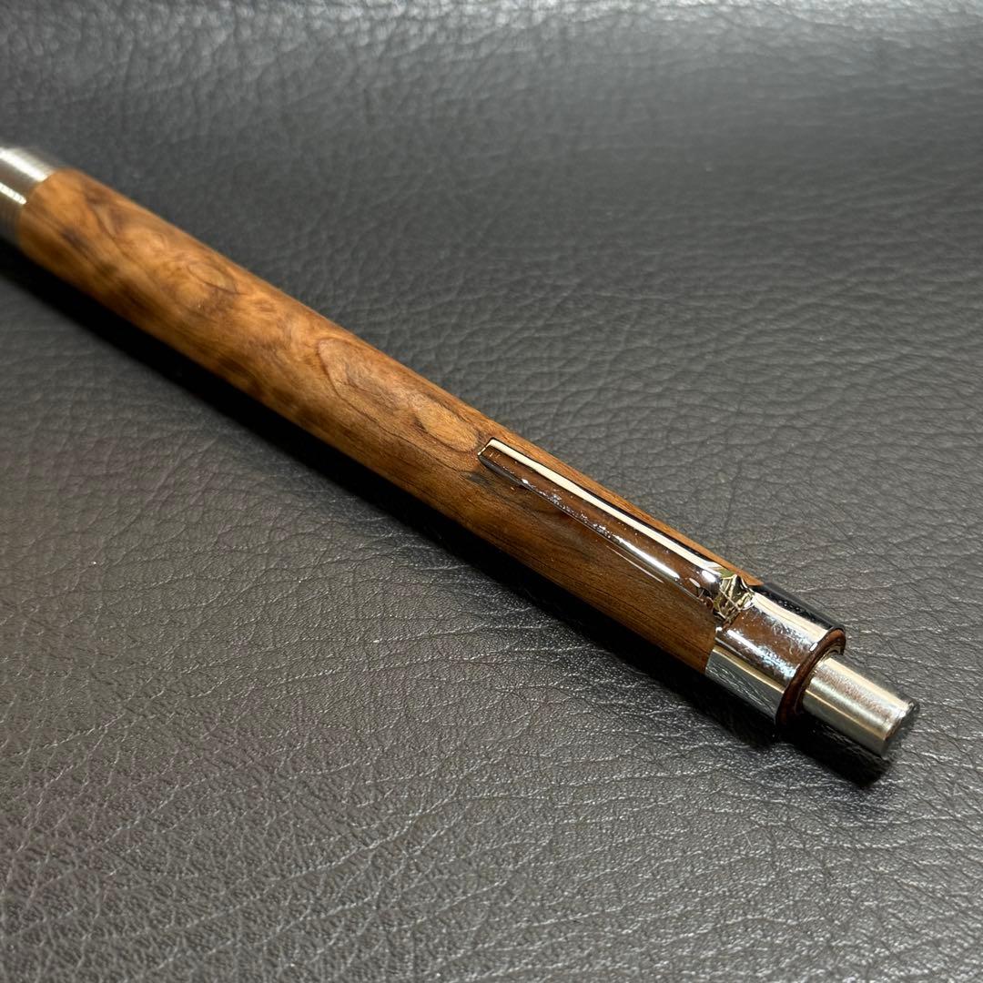 221屋久杉油木トラ杢　木製シャーペン　超低重心溝付き　ステンレス