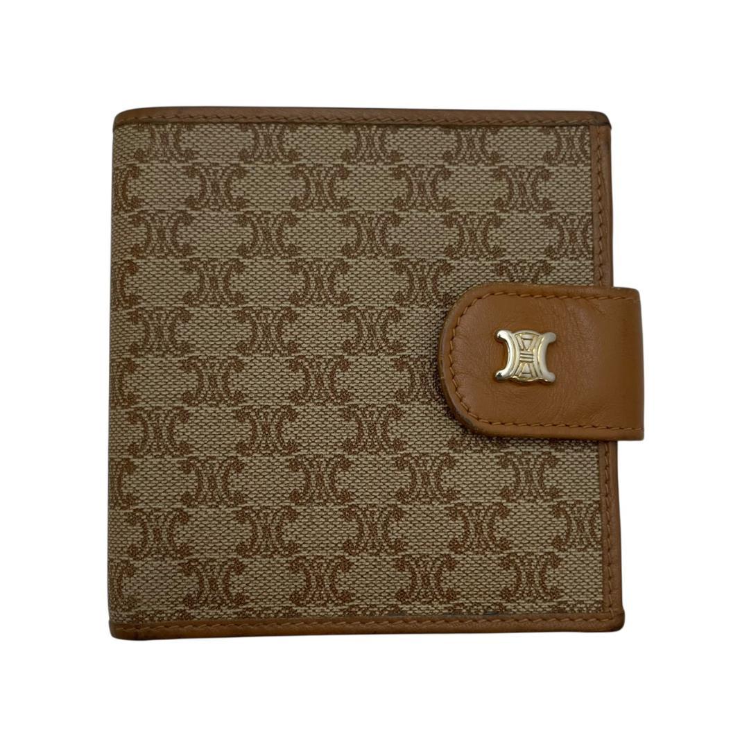 【美品】 CELINE セリーヌ 二つ折り財布 マカダム トリオンフ レザー