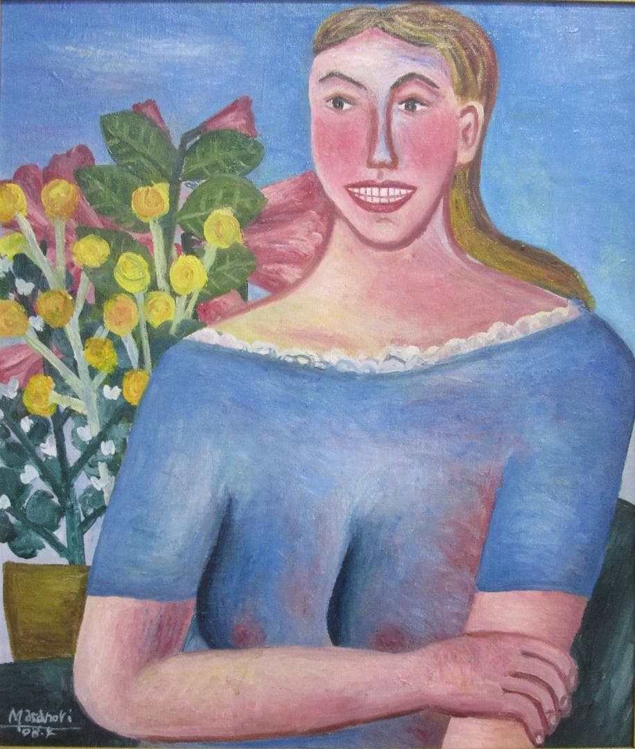 若い女性像・額装済み　キャンバスに油彩画（F10号53×45.5cm）人物画