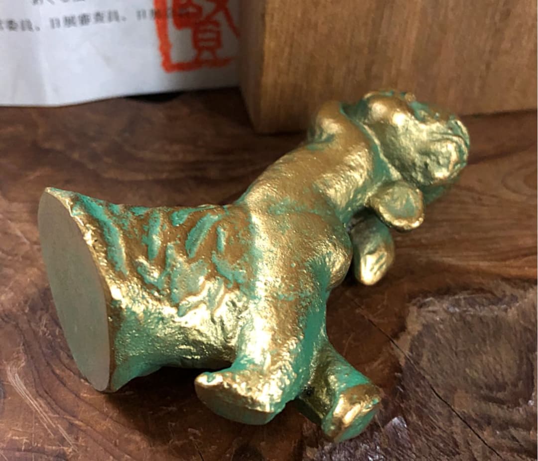 ブロンズ像 (天使) 日展作家 銭亀賢治作 略歴付き 共箱 時代