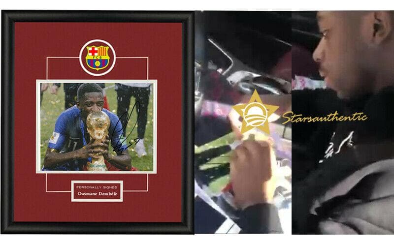 直筆サイン入り写真 ウスマン・デンベレ FCバルセロナ/フレーム別/SA鑑定済