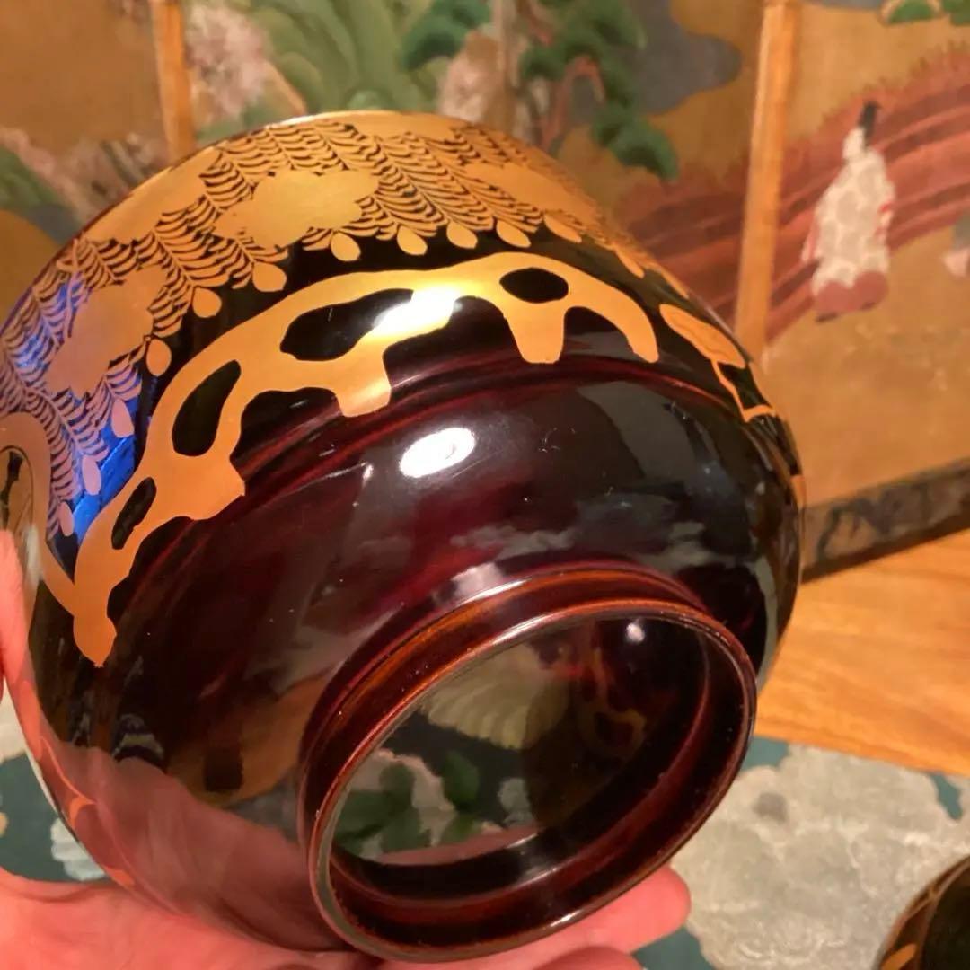 Ａ913 木製輪島塗　枝垂桜蒔絵　時代物　盃洗　1対　（合わせ箱付）