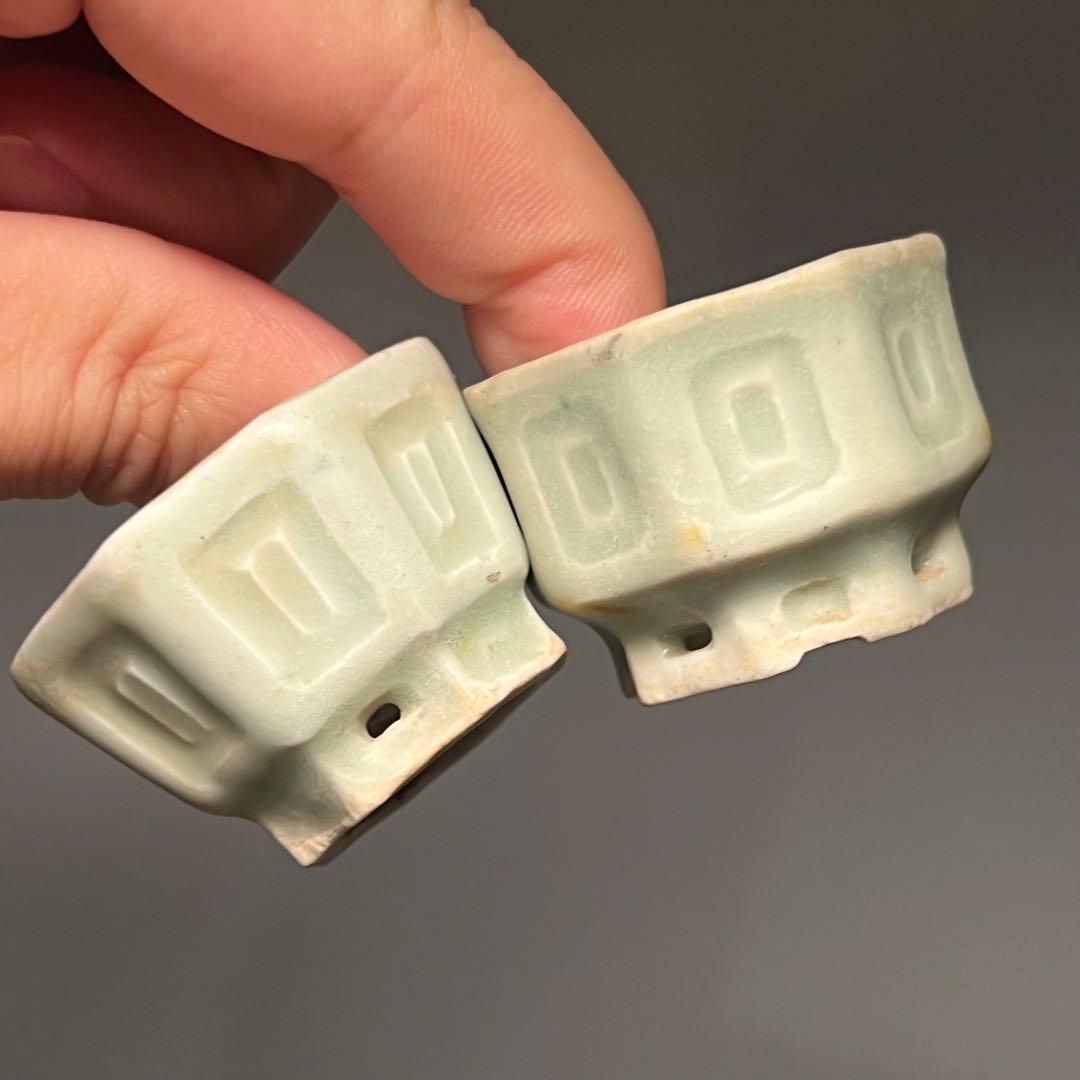 797.夢陶 青磁釉八角豆鉢2 点 ミニ鉢 盆栽鉢3.6*3.8*2.7cm