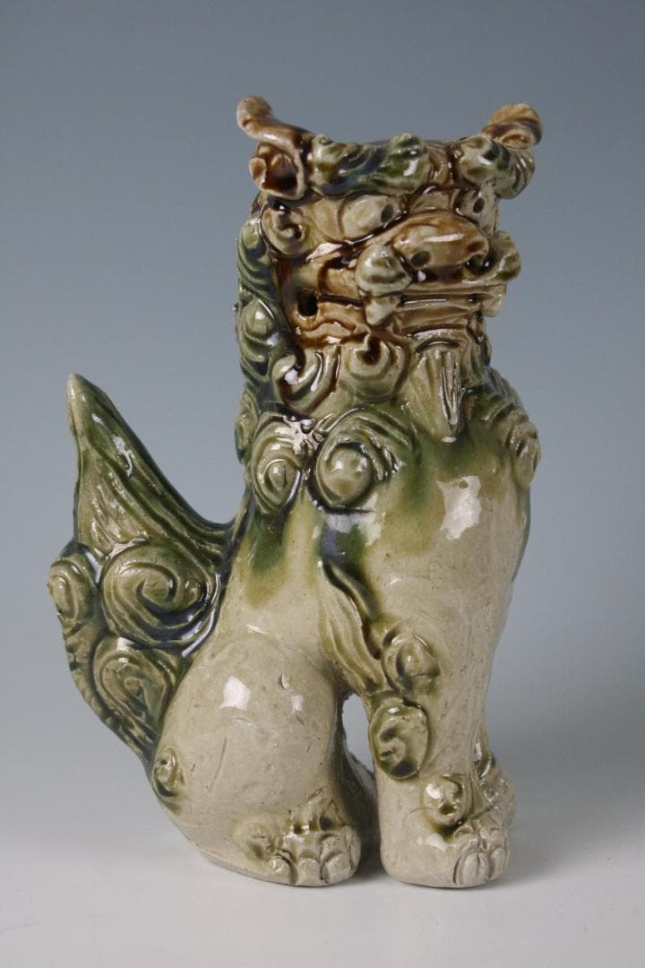 人間国宝一門　金城敏徳 作　緑釉立シーサー（大）1対