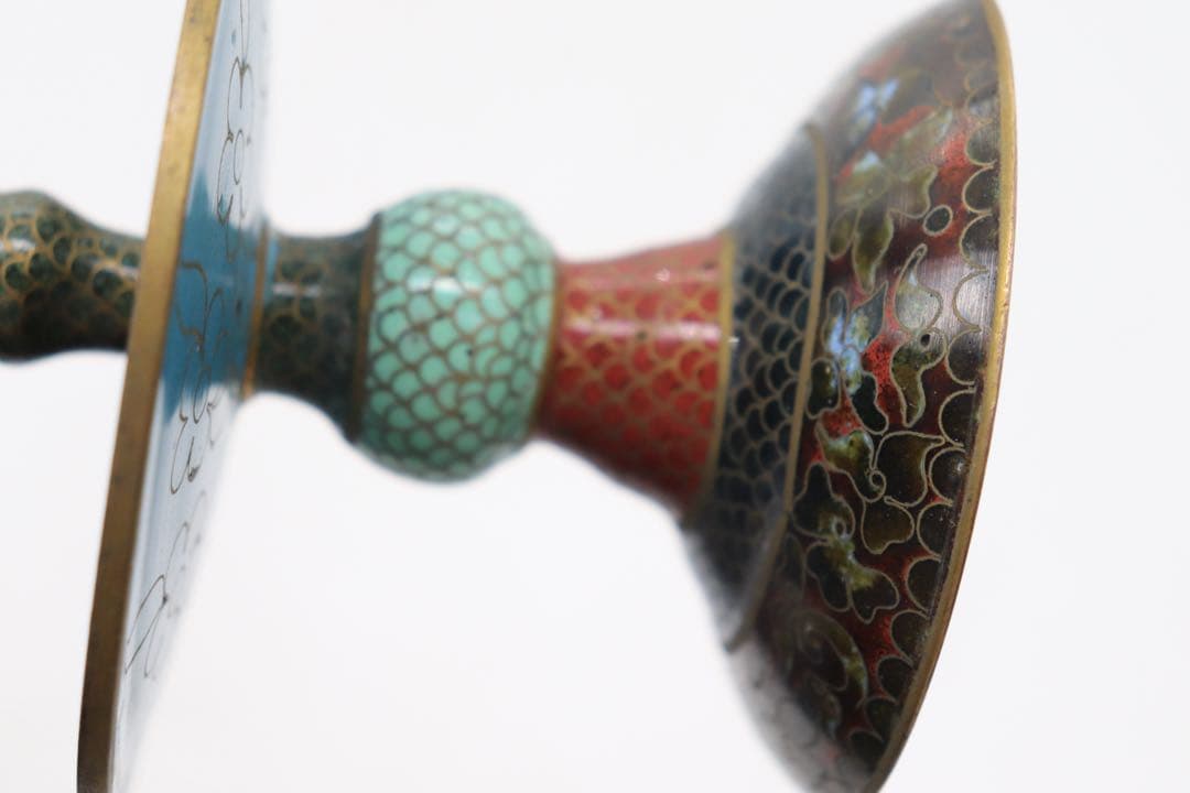 中国　七宝焼　燭台　送料込み251015