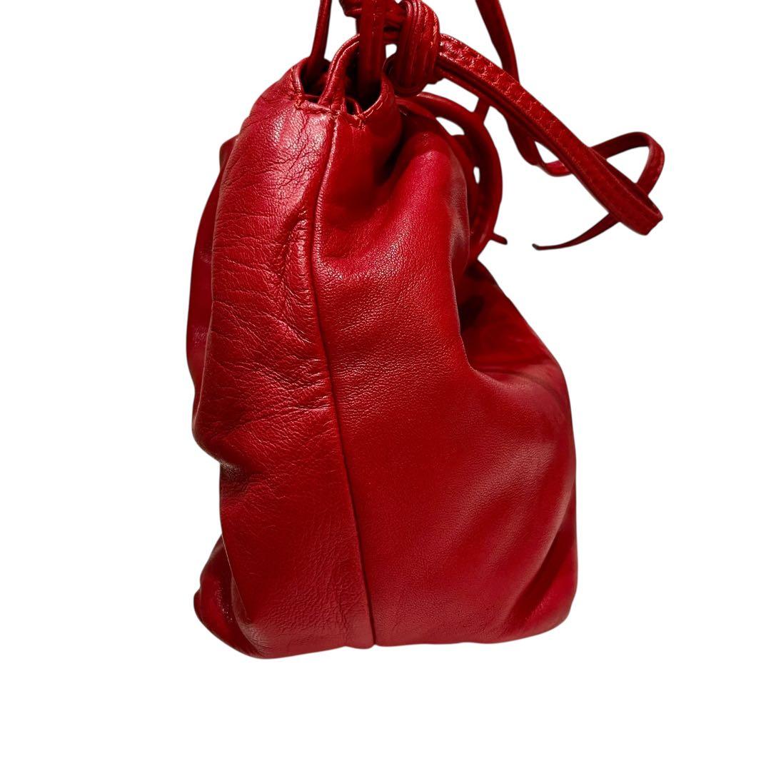 LOEWE ロエベ ヴィンテージ アナグラム レザー 巾着 ショルダーバッグ　赤