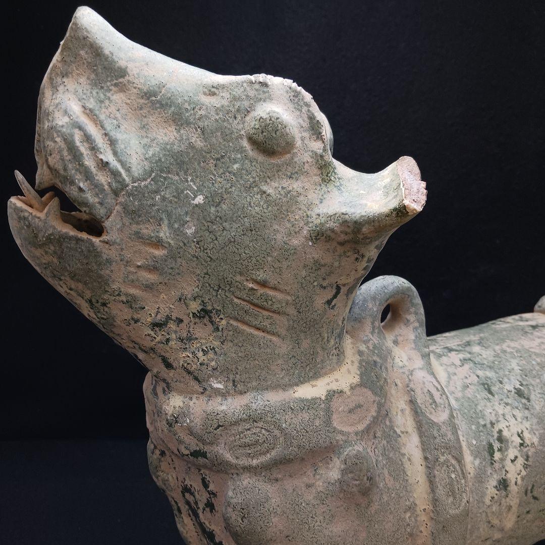 Y2952-1 中国 漢代 緑釉犬 置物 高さ34㎝
