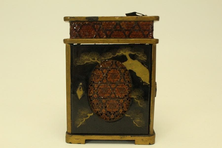 螺鈿蓋物 窓網代 花鳥蒔絵 四方 煙草具 二件(A742)