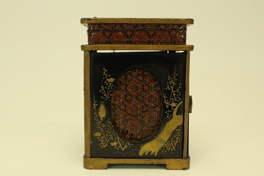 螺鈿蓋物 窓網代 花鳥蒔絵 四方 煙草具 二件(A742)