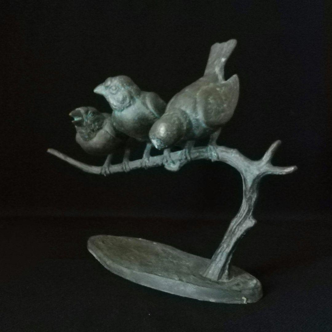超レア逸品　枝に止まった3羽のスズメ　ブロンズ　W.ROBRA作　アールヌーボー