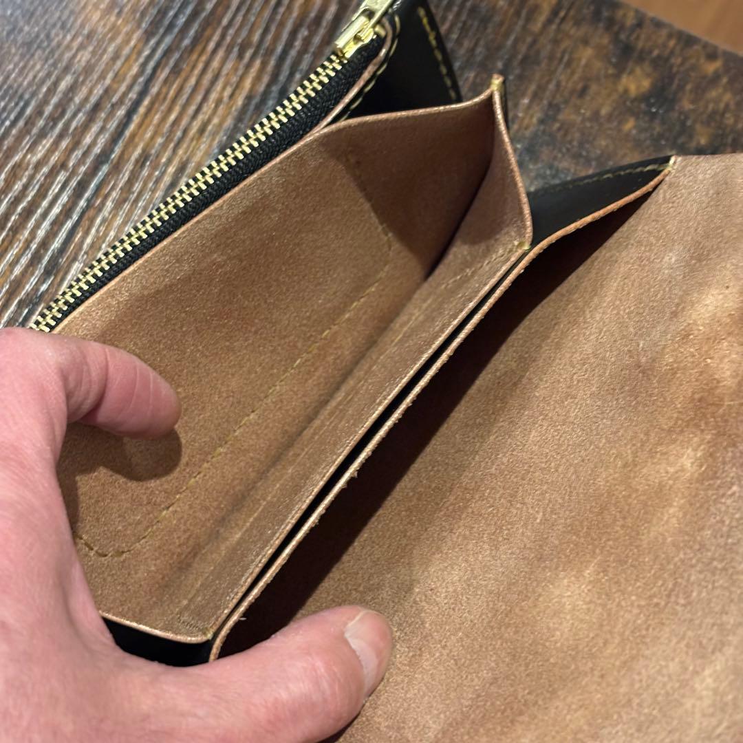 栃木レザー　トラッカーウォレット　茶芯ブラック　3層