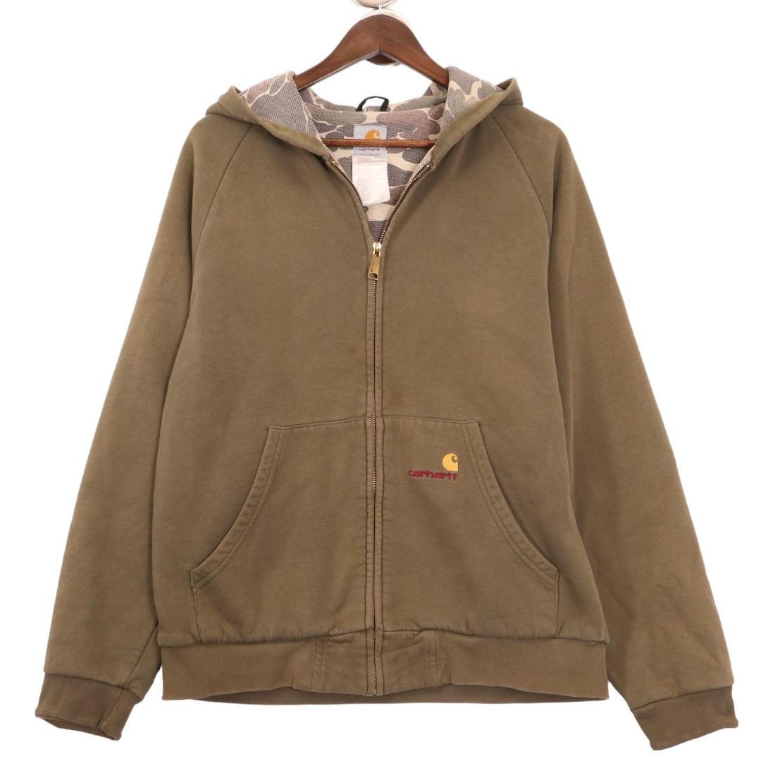 90s Carhartt 裏地ダックカモ ジップアップ フーディー パーカー