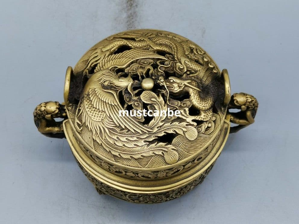 銅製 童子元宝炉 龍鳳香炉 室内薫香炉 香道具 茶道具 工芸品 置物