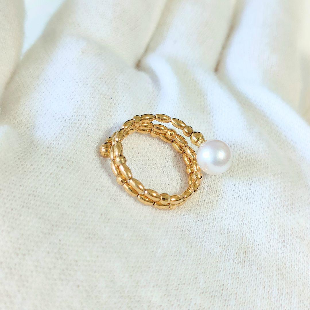 希少　K18 アコヤパールリング　天然真珠　レディースリング　指輪 ゴールド