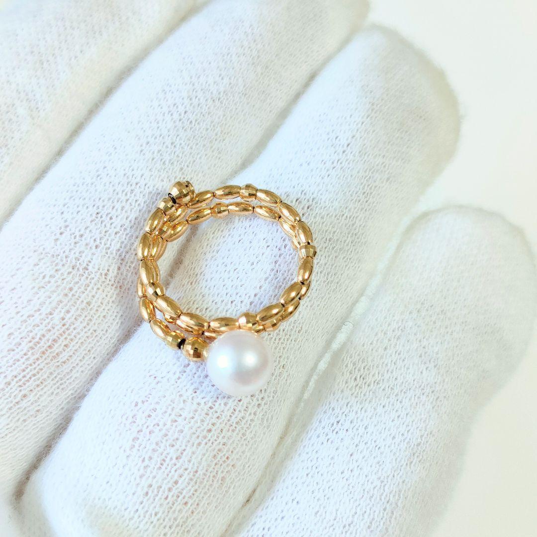 希少　K18 アコヤパールリング　天然真珠　レディースリング　指輪 ゴールド