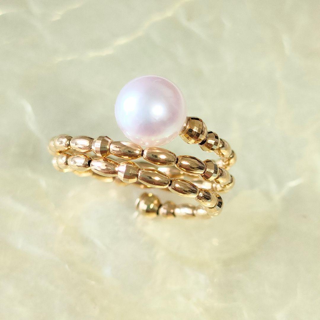 希少　K18 アコヤパールリング　天然真珠　レディースリング　指輪 ゴールド