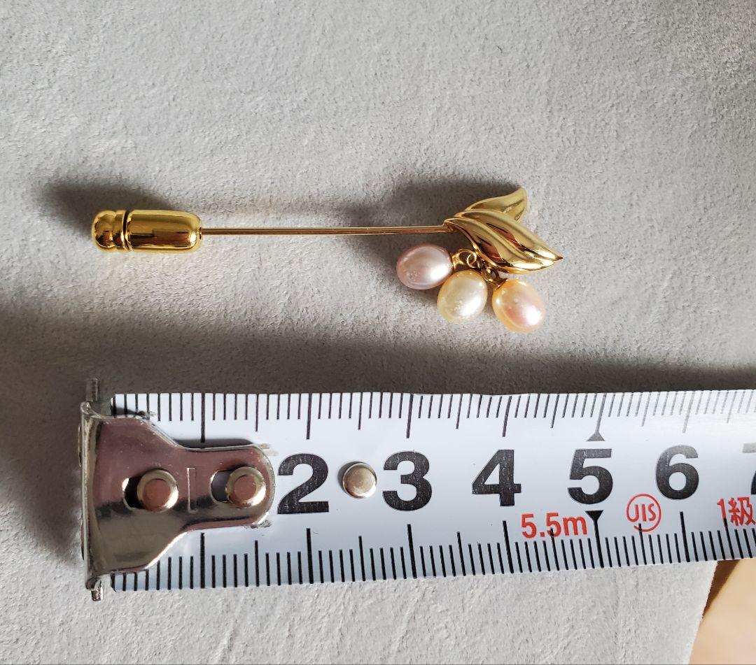 【未使用品】ミキモト　MIKIMOTO　K18　3Pパールピンブローチ