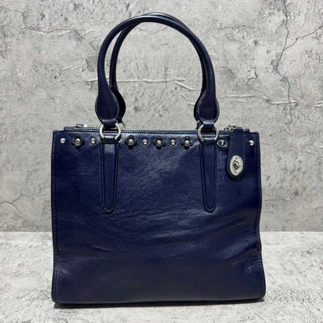 極美品✨️希少 コーチ ハンドバッグ キャリーオール ターンロック 本革 花 紺
