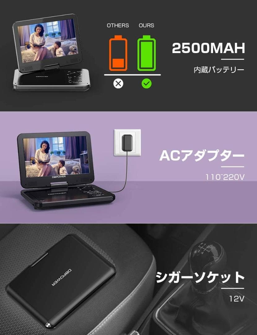 長時間再生可能な10.5インチポータブルDVDプレーヤー