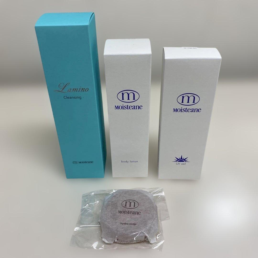 モイスティーヌ ラミノクレンジング、ボディローション、日焼け止め ソープおまけ