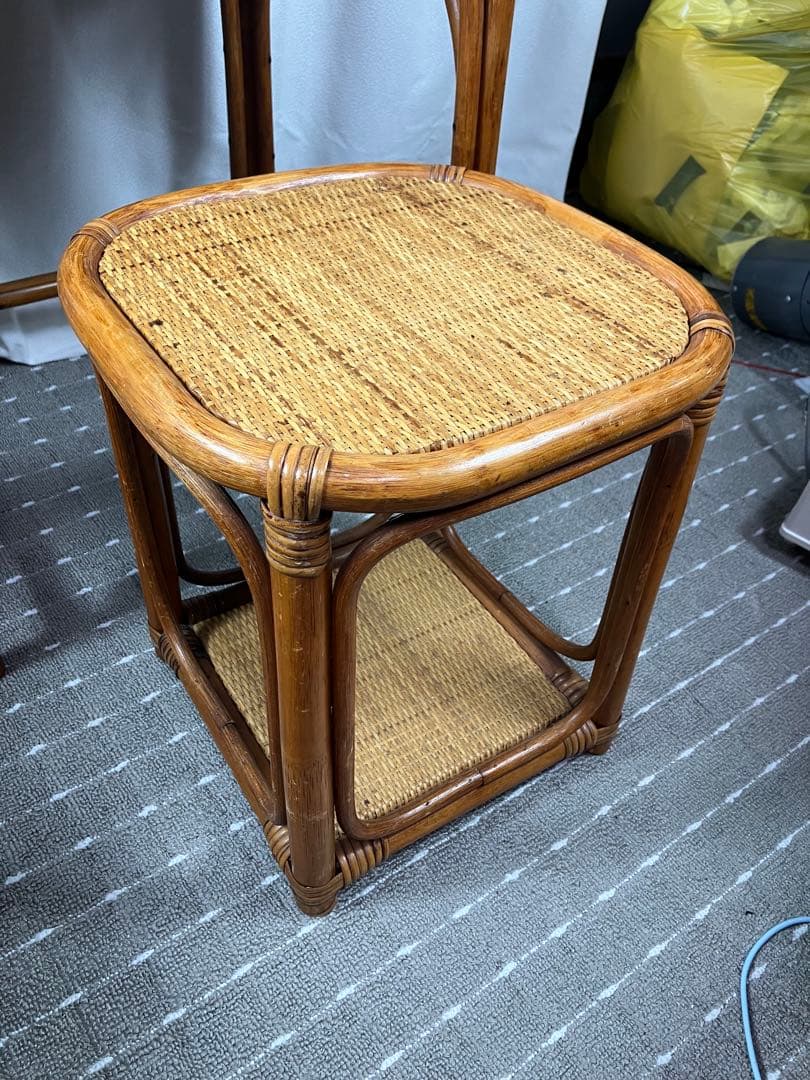 即購入不可　昭和レトロ×天然素材　籐製ミラー付きドレッサー＆スツールセット