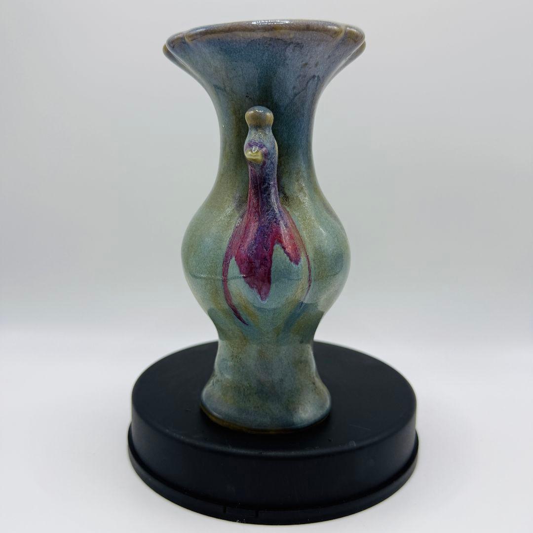 L108 磁器窯変掛紅花口孔雀花瓶 アンティーク