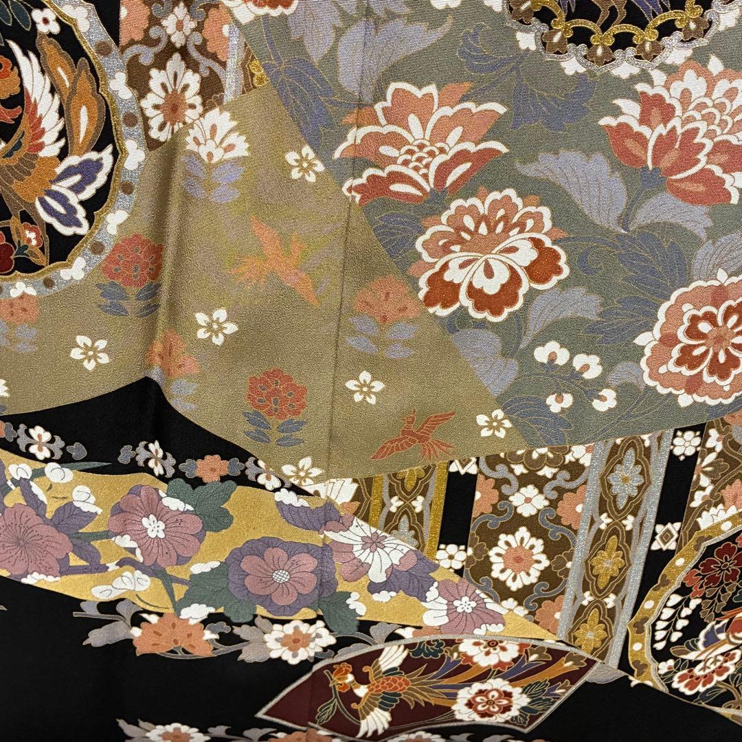 D97 黒留袖 華文 鳳凰 金駒刺繍 桐紋 正絹 着物 袷 美品