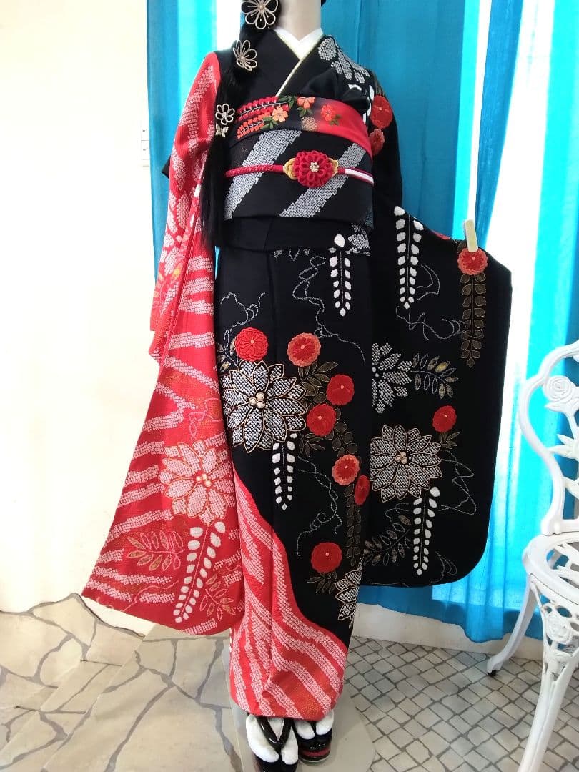 振袖フルセット、正絹高級絞り、成人式、重ね衿、帯揚げ帯締め、京の袋帯、襦袢