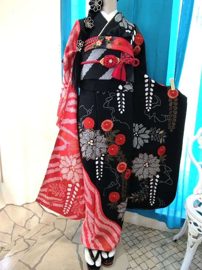 振袖フルセット、正絹高級絞り、成人式、重ね衿、帯揚げ帯締め、京の袋帯、襦袢