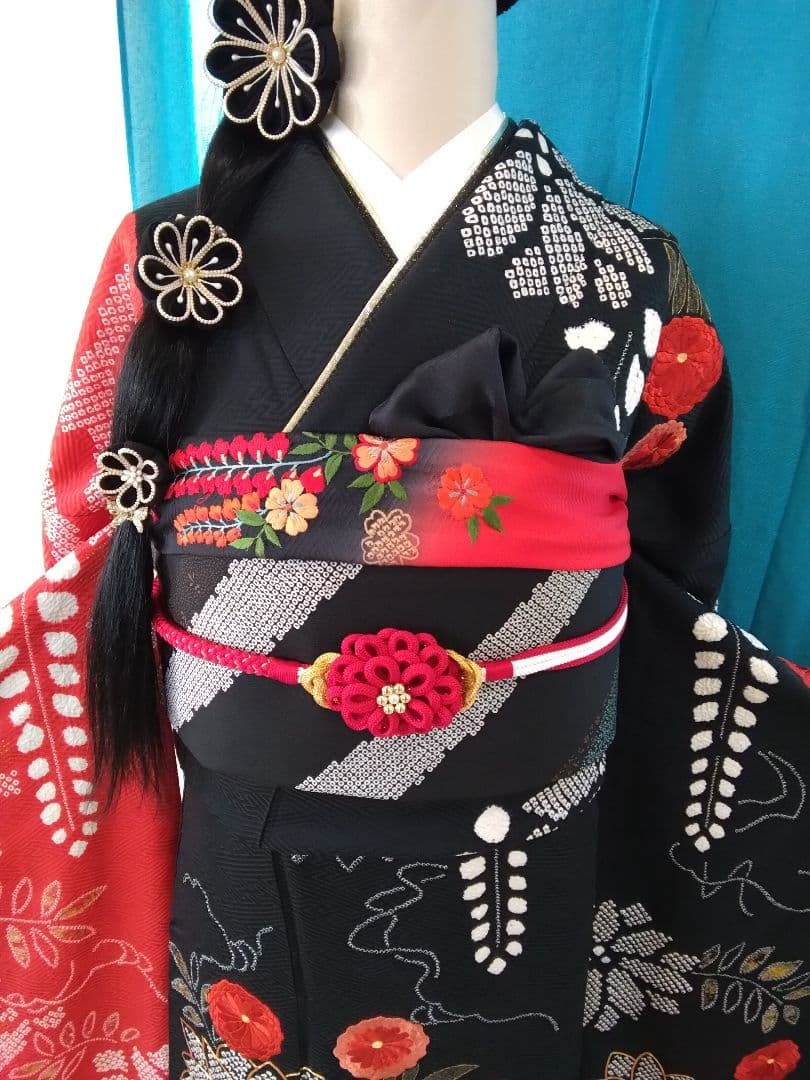 振袖フルセット、正絹高級絞り、成人式、重ね衿、帯揚げ帯締め、京の袋帯、襦袢