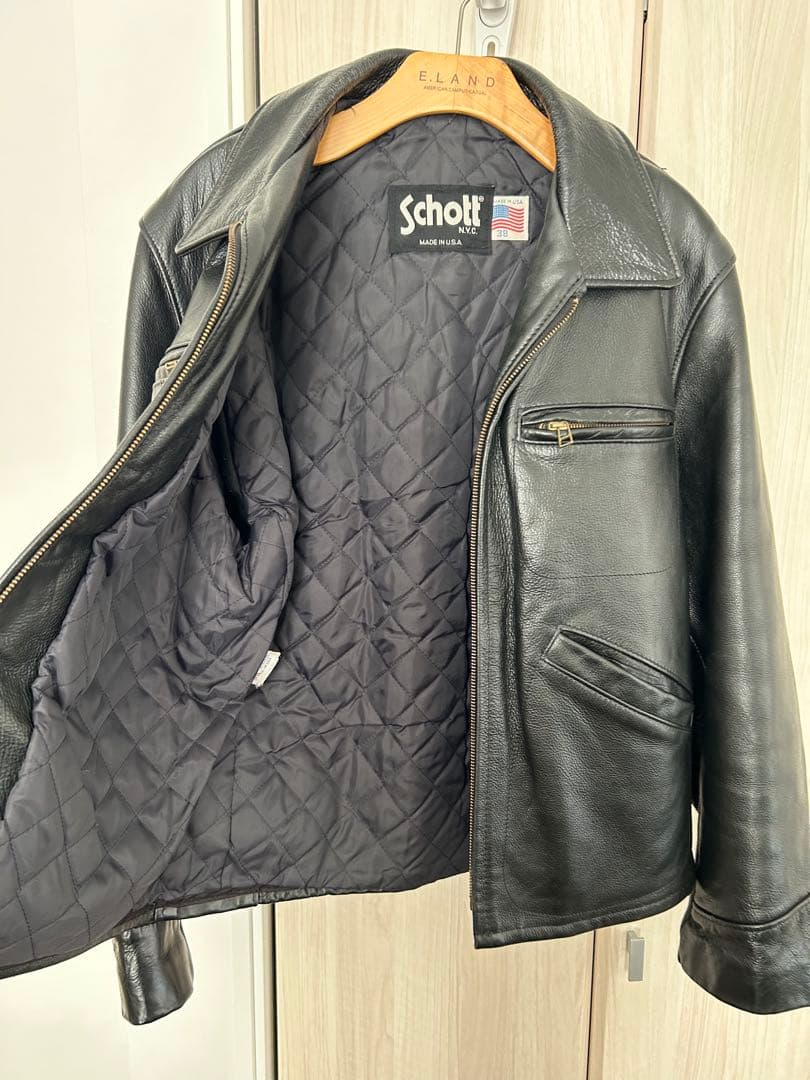 【絶版希少】 schott襟付トラッカーレザージャケット38ブラック黒