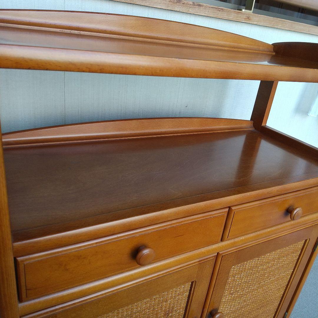 オールドカリモク キャビネット 電話台 収納 棚 ラタン