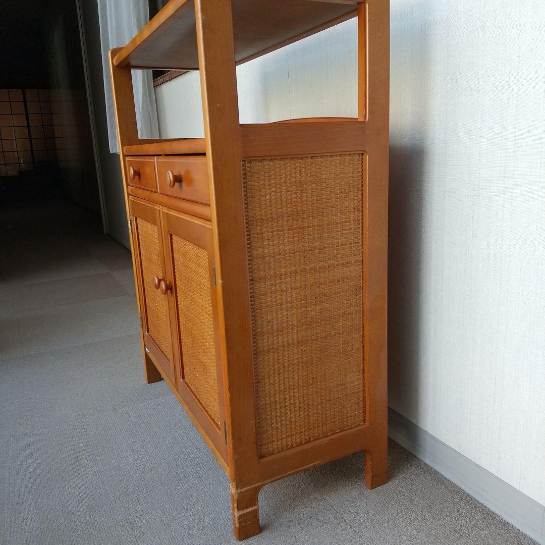 オールドカリモク キャビネット 電話台 収納 棚 ラタン