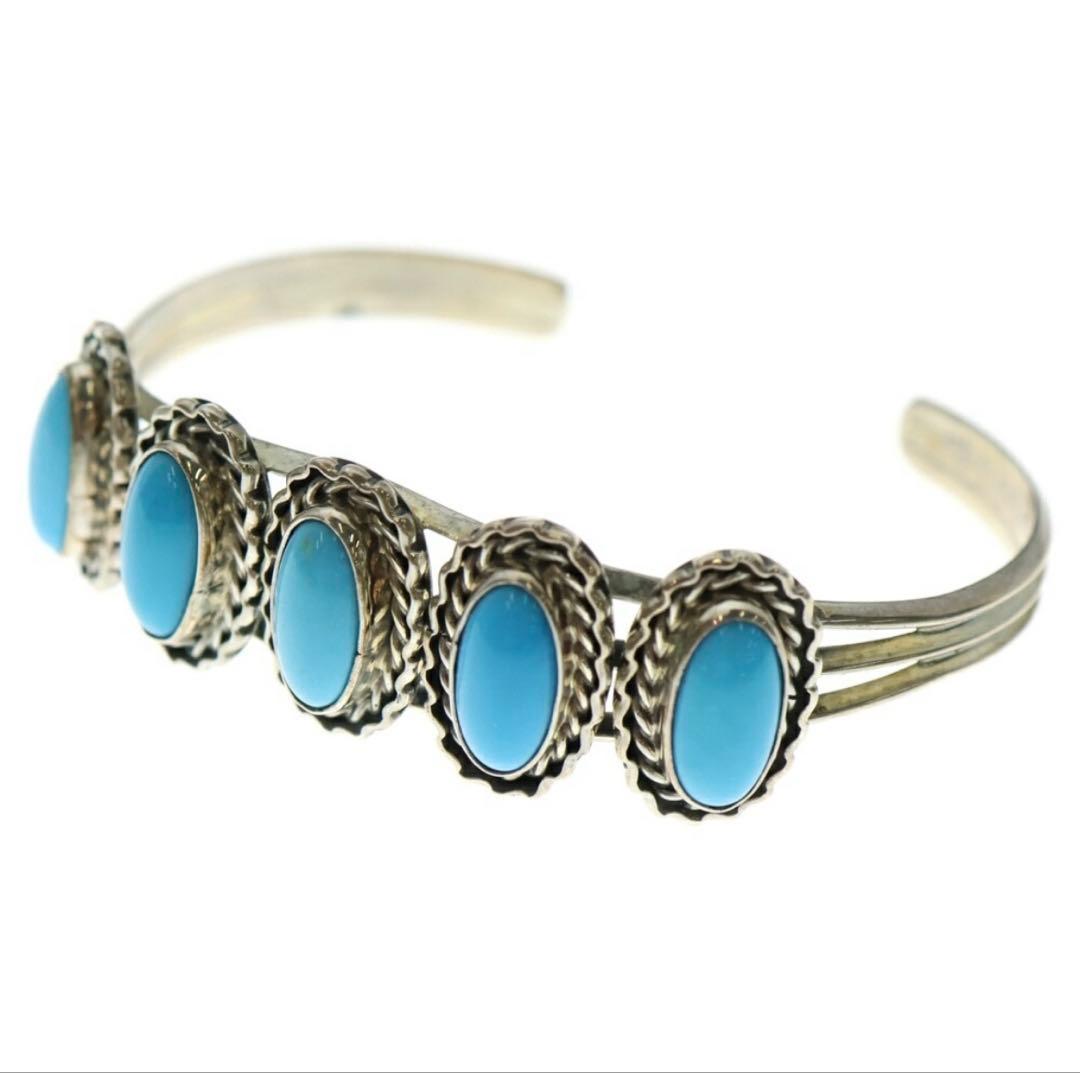 Indian Jewelry RB刻印 5蓮ターコイズ シルバー925バングル