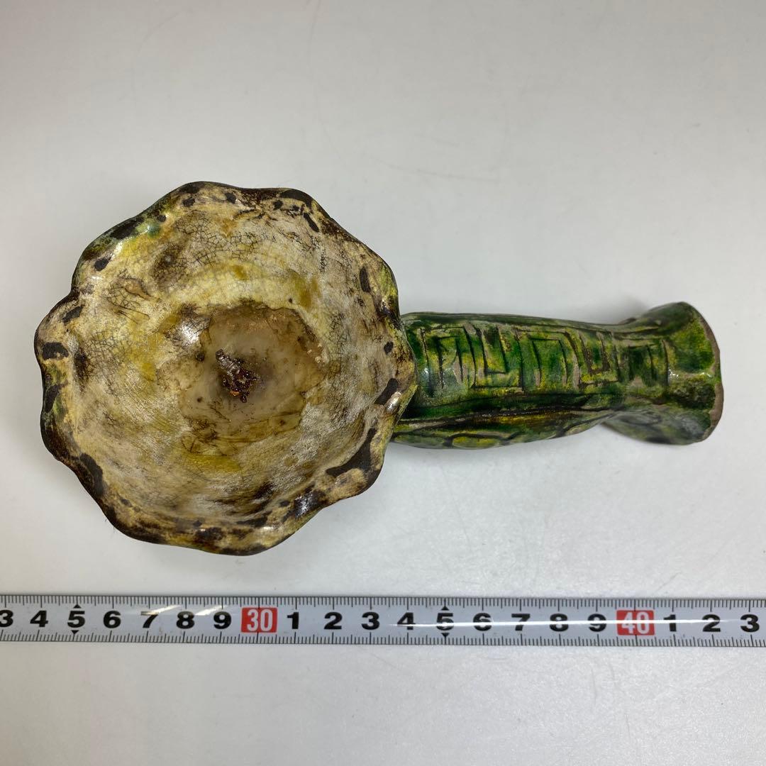 江戸中期　源内焼　蝋燭立　木箱付　長さ14.5㎝ 東Y7-0116☆2Fタルニ