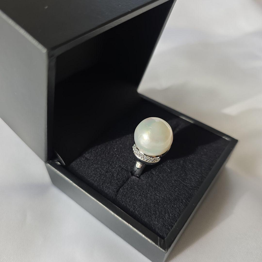 SV天然南洋白蝶真珠プラチナカラー系超大珠リング 15.62mm #14