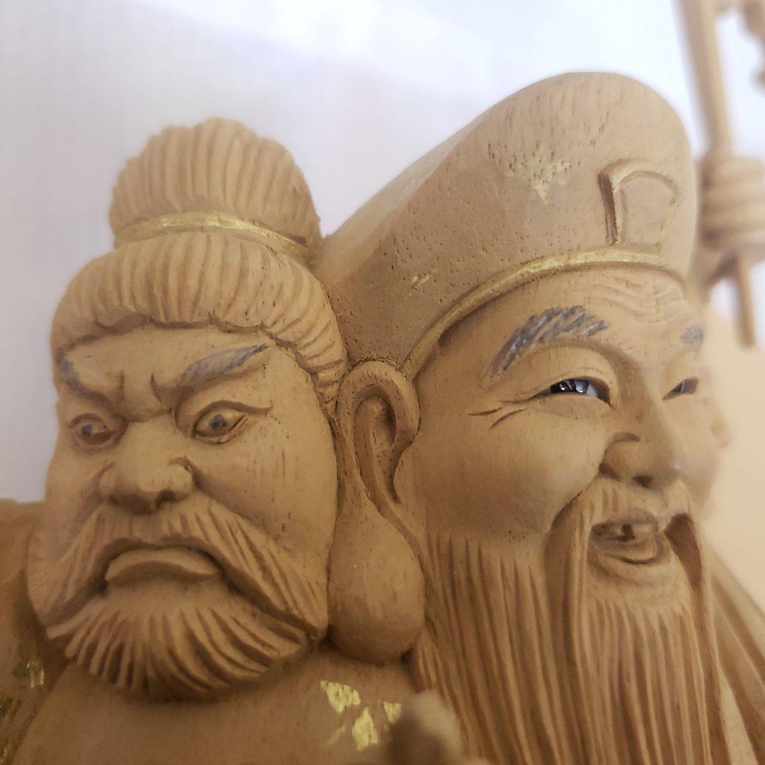 Ｂフライデー蔵出し特価仏像特上彫り香木 三面大黒天5寸立 眼入五穀豊穣 商売繁盛