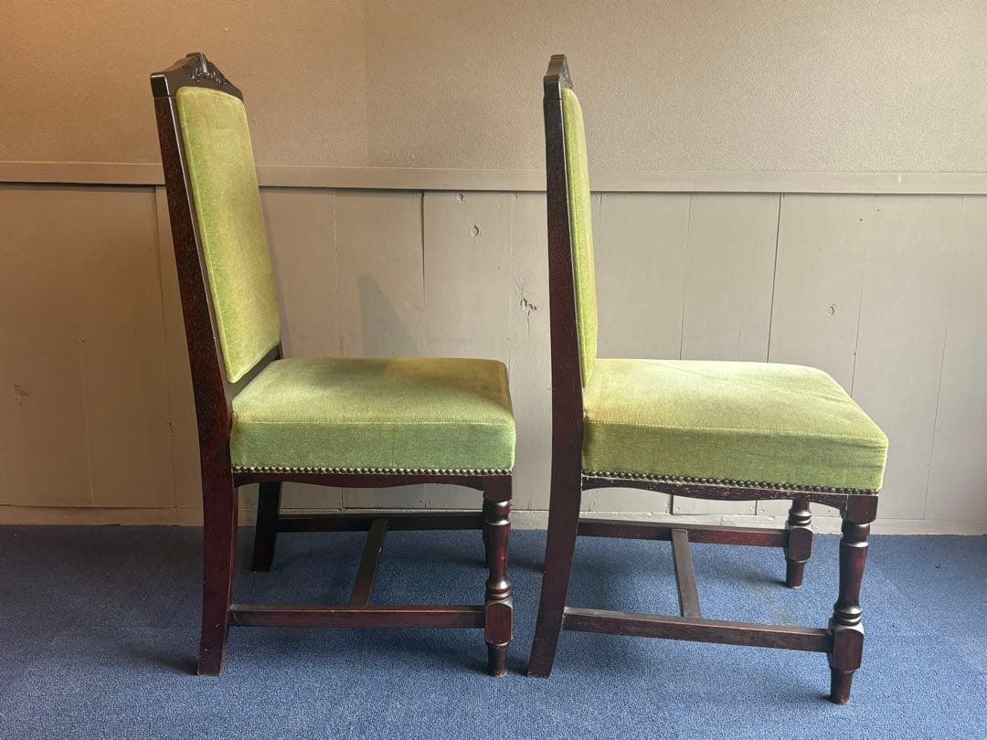 緑色ファブリックの西洋椅子 2脚セット チェア② アンティーク