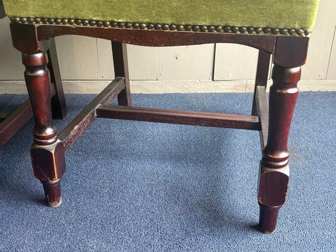 緑色ファブリックの西洋椅子 2脚セット チェア② アンティーク