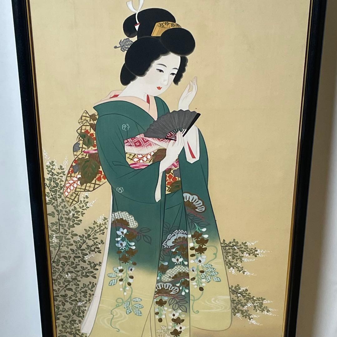 襖絵 絹本 彩色 水野秀方 美人画 日本画 絵画 額装