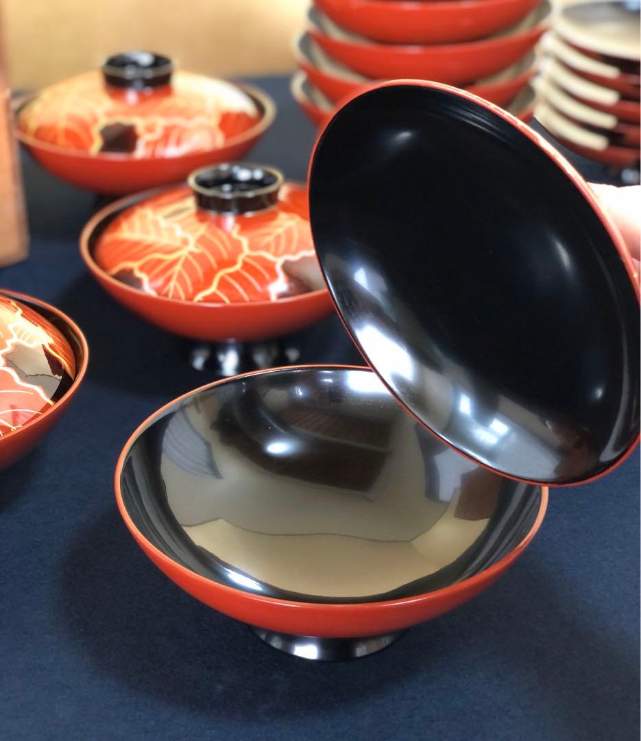 割引❗️《R》懐石 柏葉蒔絵 煮物椀5客 雑煮椀 木製漆器 250911H5