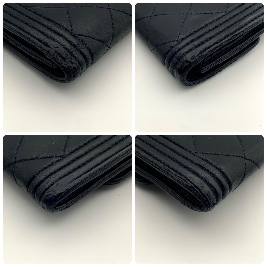 鑑定済み シャネル ボーイシャネル 財布 マトラッセ ココマーク レザー ラム