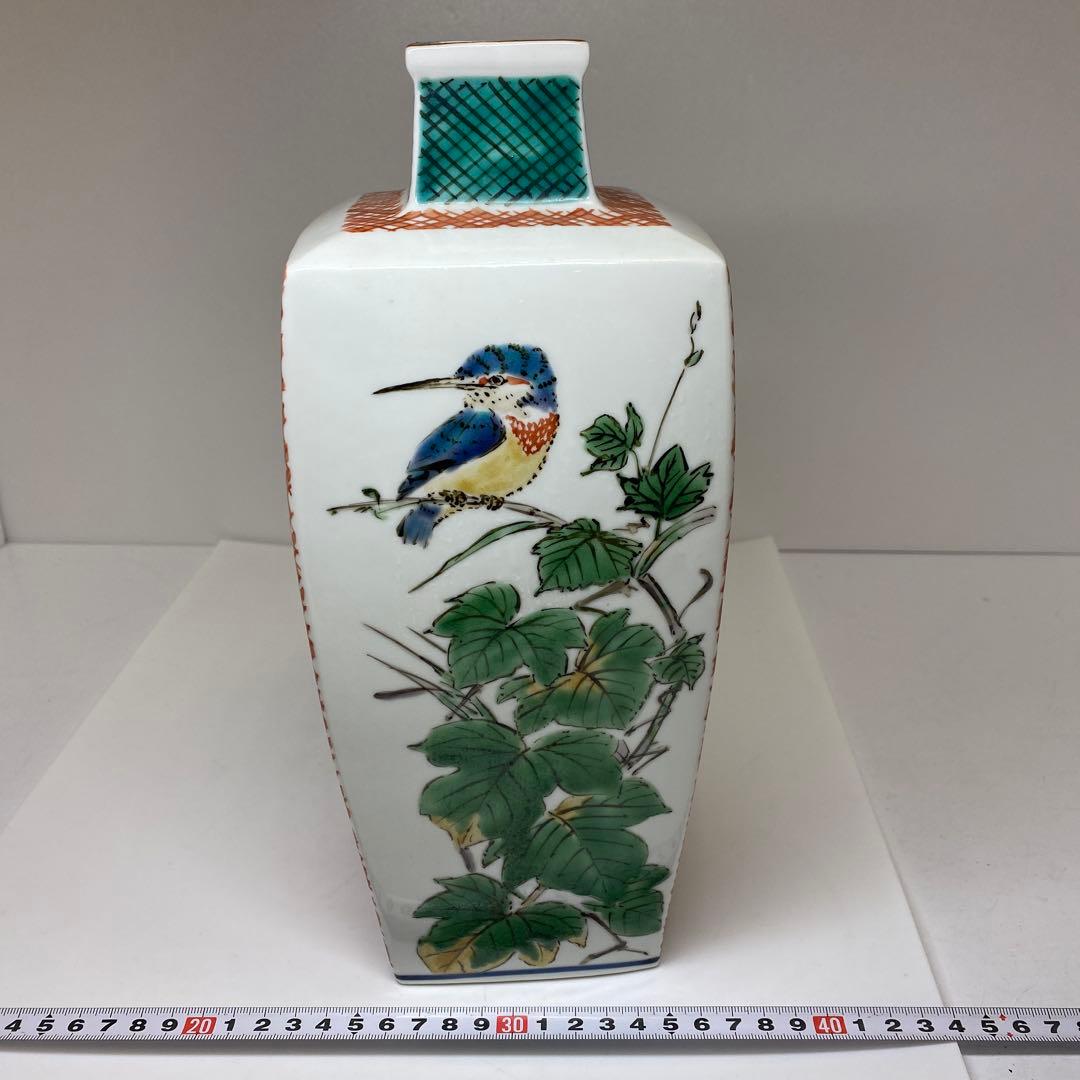 鈴木爽司　色絵花鳥図　角瓶　高さ約29.5㎝　東さ8-0107①